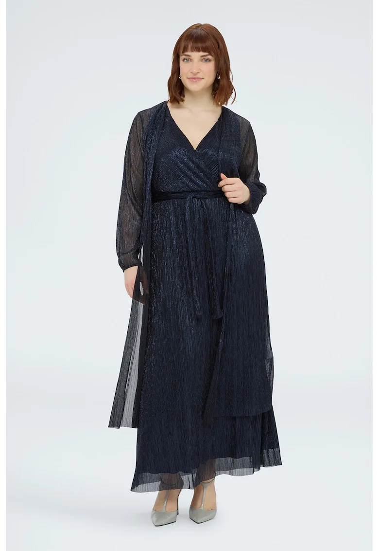 Cardigan semitransparent cu aspect stralucitor, fara inchidere, Bleumarin