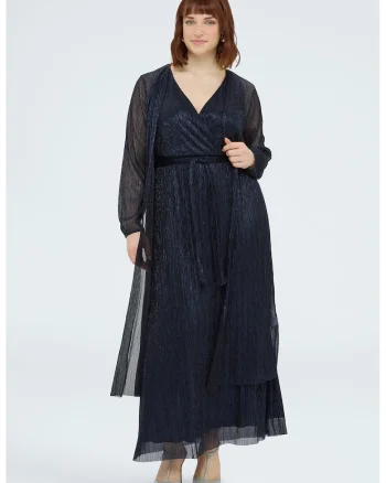 Cardigan semitransparent cu aspect stralucitor, fara inchidere, Bleumarin