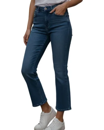 Blugi crop cu croiala evazata Regent,