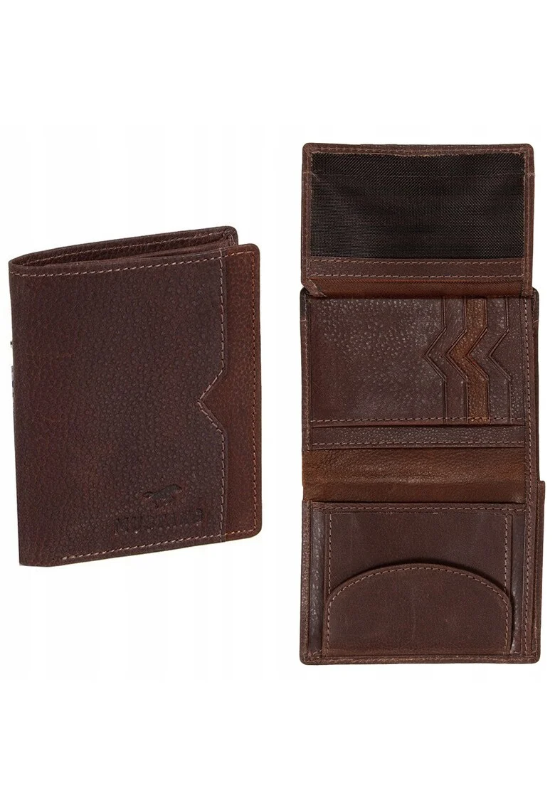 Portofel Barbati,  La Spezia Wallet, 100% Piele Naturala, Cu Logo, Compartimente Pentru Carduri, Buzunar Pentru Monede, Design Elegant, One Size, Maro