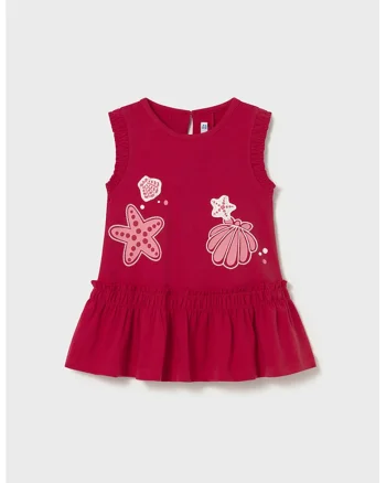Rochie cu imprimeu fara maneci, Rosu inchis