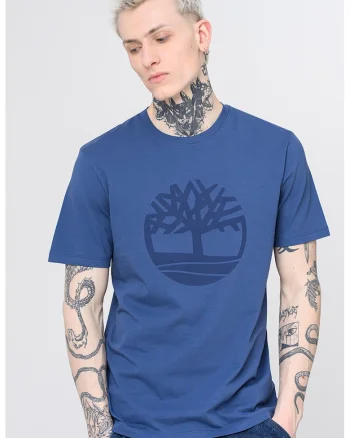 Tricou de bumbac cu imprimeu logo, Albastru inchis