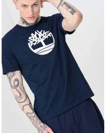 Tricou de bumbac cu logo Kennebec River Tree, Albastru ultramarin/Alb optic