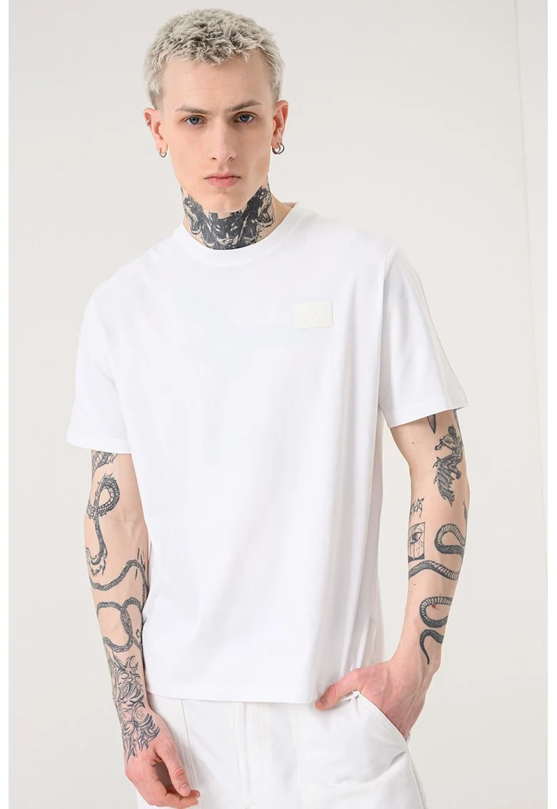 Tricou din bumbac cu logo Silicon Badge, Alb optic