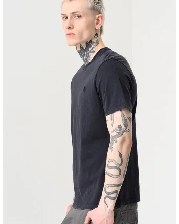 Tricou regular fit cu decolteu la baza gatului, Negru