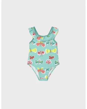 Costum de baie cu model si volane, Turcoaz