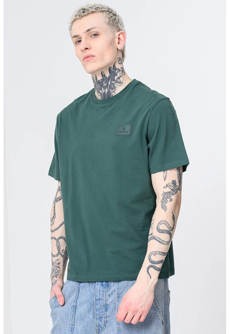 Tricou din bumbac cu logo Silicon Badge, Verde inchis