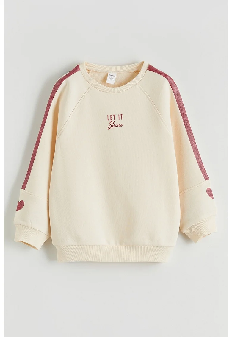 Bluza de trening din bumbac cu maneci raglan, Roz zmeuriu/Bej deschis