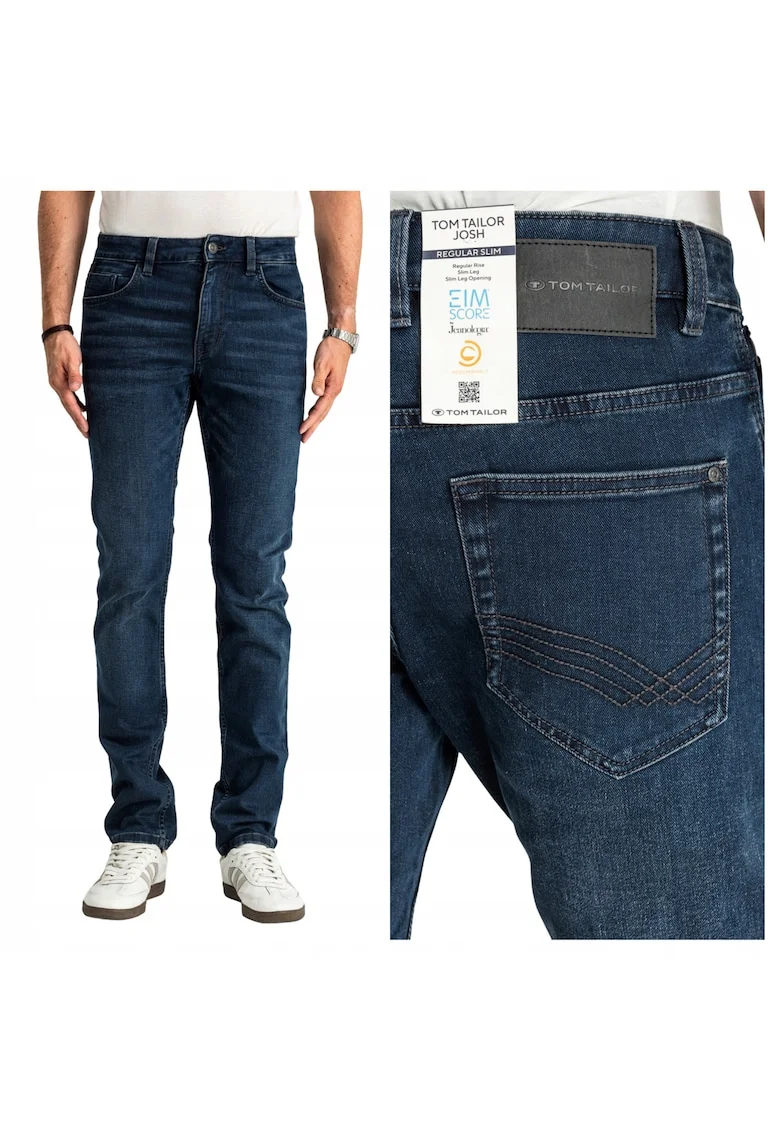 Blugi Barbati,  Josh, Slim Fit, Talie Medie, Fermoar, Lungi, 5 Buzunare, Bumbac, L36, Albastru