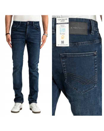 Blugi Barbati,  Josh, Slim Fit, Talie Medie, Fermoar, Lungi, 5 Buzunare, Bumbac, L36, Albastru