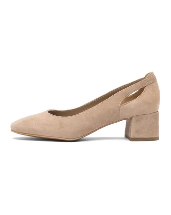 Pantofi din piele intoarsa cu toc masiv, Maro taupe deschis