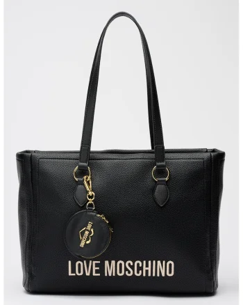 Geanta tote de piele ecologica cu logo brodat, Negru