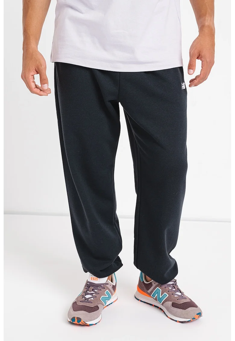 Pantaloni de trening din amestec de bumbac relaxed fit cu logo, Negru