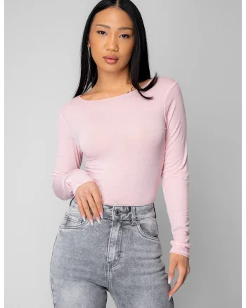 Bluza subtire din mix de casmir Light Pink 20623, Light Pink