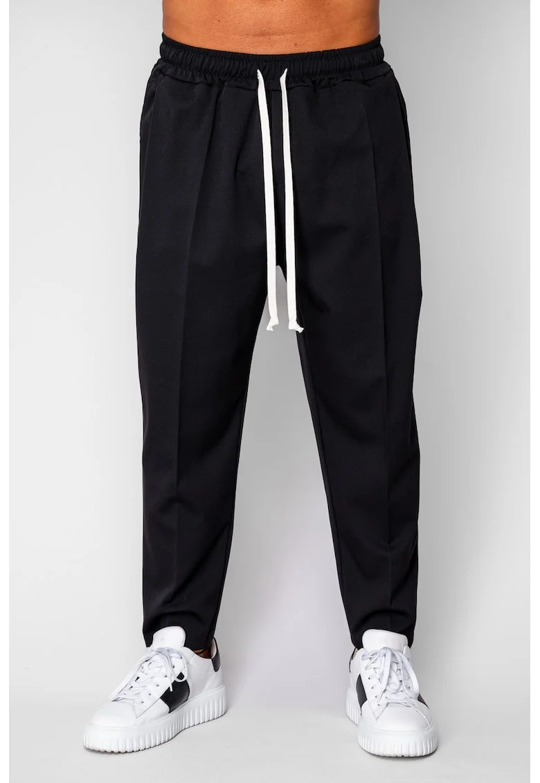 Pantaloni lungi cu snur usor conic Black 20524, Negru
