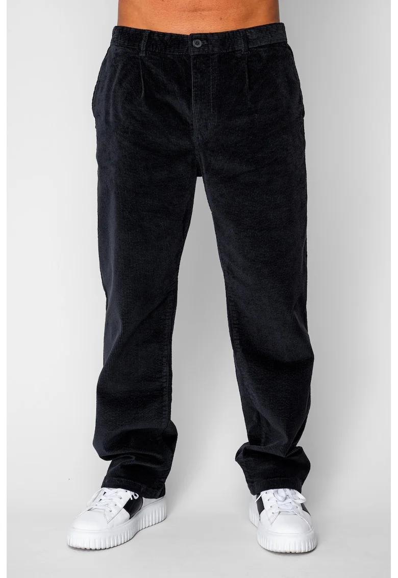 Pantaloni drep lung din reiat bumbac Black 20507, Negru