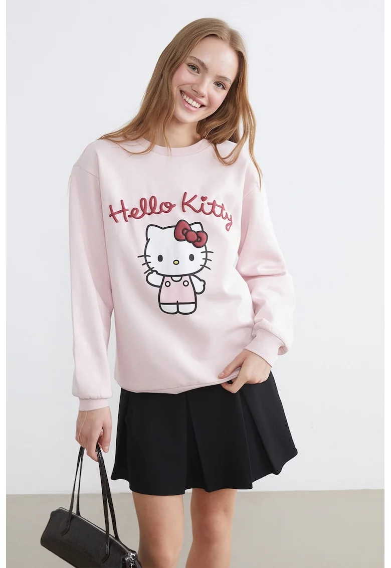 Bluza de trening din amestec de bumbac cu imprimeu Hello Kitty, Roz pastel/Alb optic/Rosu vermillion