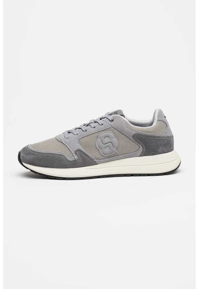 Pantofi sport Vinston wedge din piele intoarsa si material textil, Gri deschis/Gri carbune