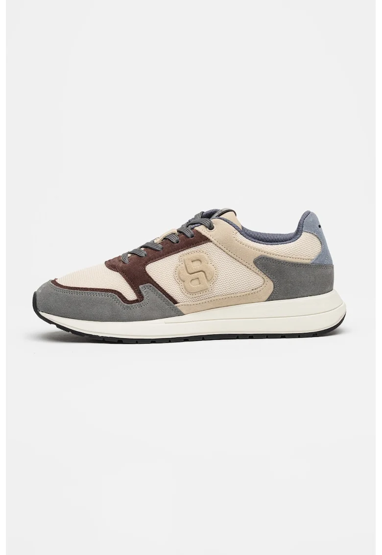 Pantofi sport Vinston wedge din piele intoarsa si material textil, Maro cognac/Crem/Gri inchis