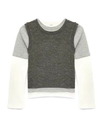 Bluza cu decolteu la baza gatului si model 3 in1, Alb/Gri