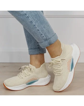 Sneakers bej tip soseta cu platforma 7561 M4 19470, Bej
