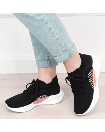 Sneakers negri tip soseta cu platforma 7561 M4 19464, Negru