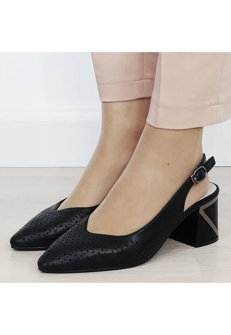 Pantofi negri perforati din piele naturala BY6885-1 02 19754, Negru