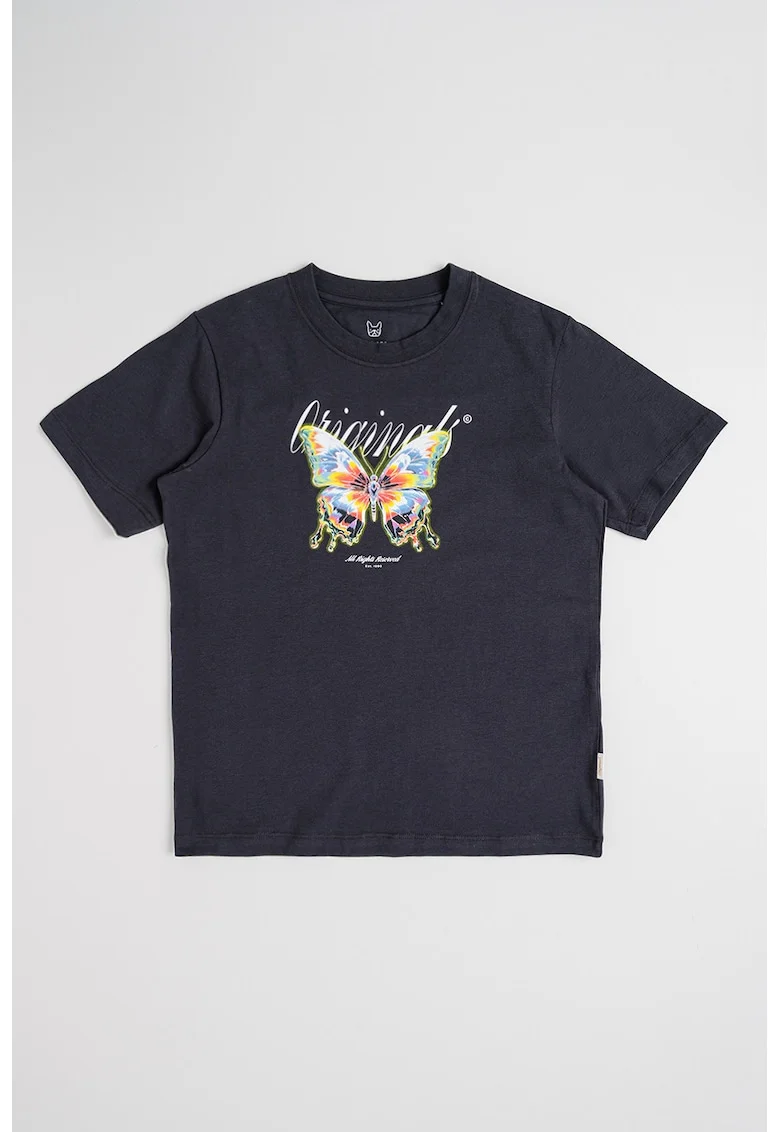 Tricou din bumbac organic cu imprimeu, Galben/Negru stins/Albastru