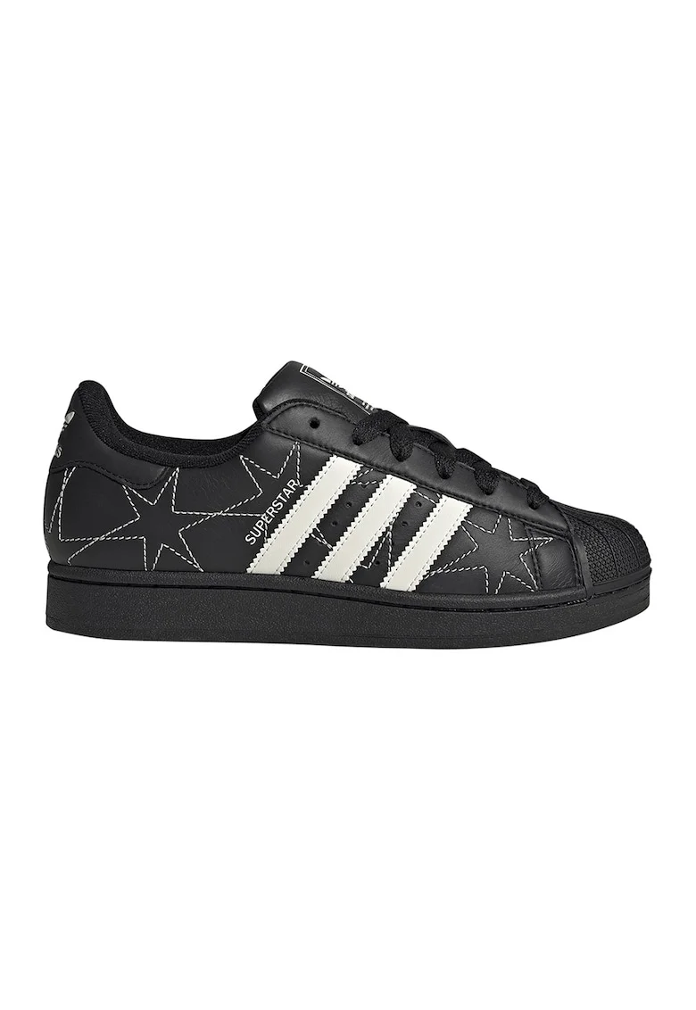 Pantofi sport Superstar II de piele cu model inimi cusute, Negru/Alb murdar