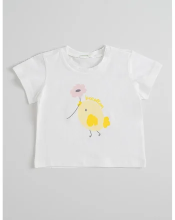 Tricou cu imprimeu si fenta cu capsa, Alb optic