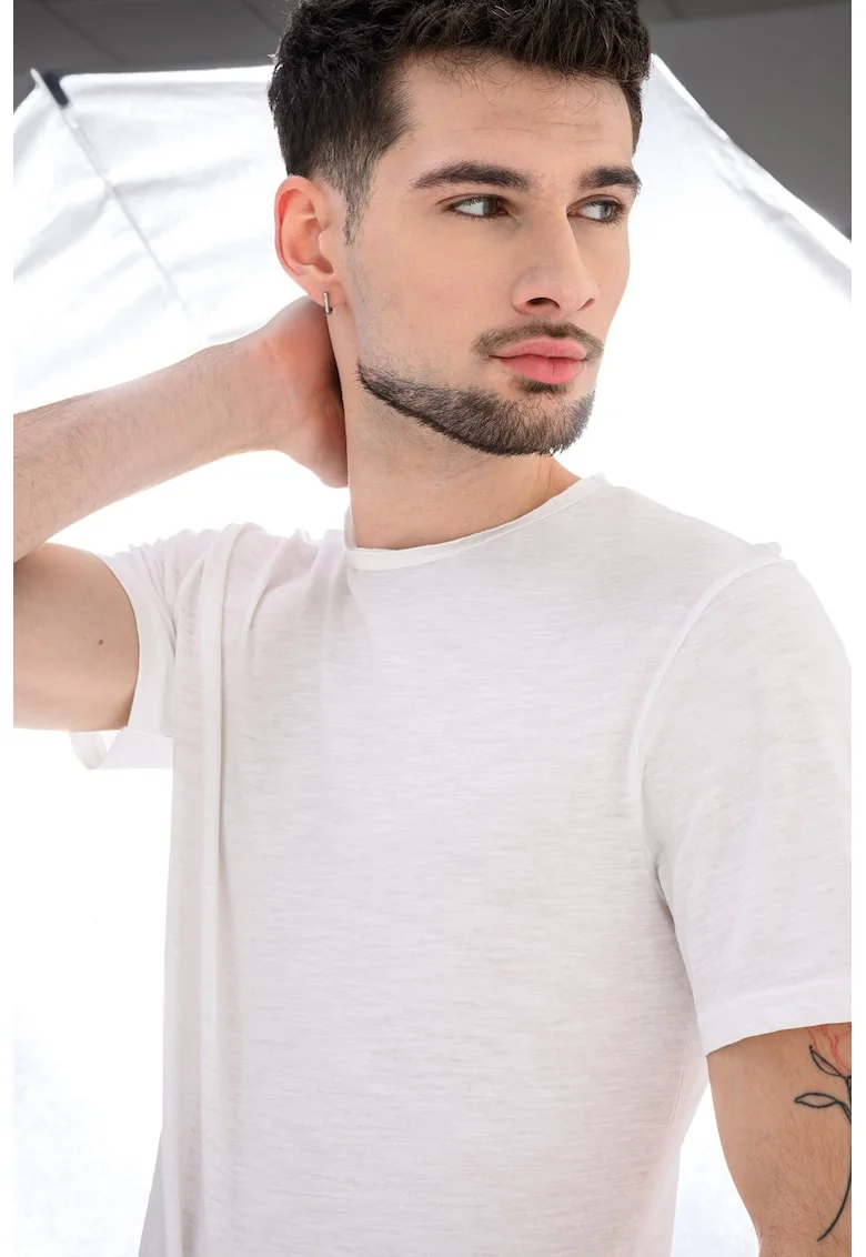 Tricou din bumbac cu decolteu la baza gatului, Alb