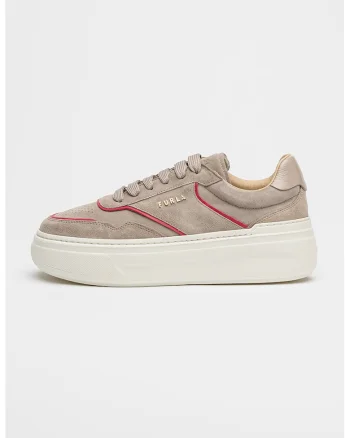 Pantofi sport flatform din piele intoarsa cu aplicatie logo Nuage, Maro taupe