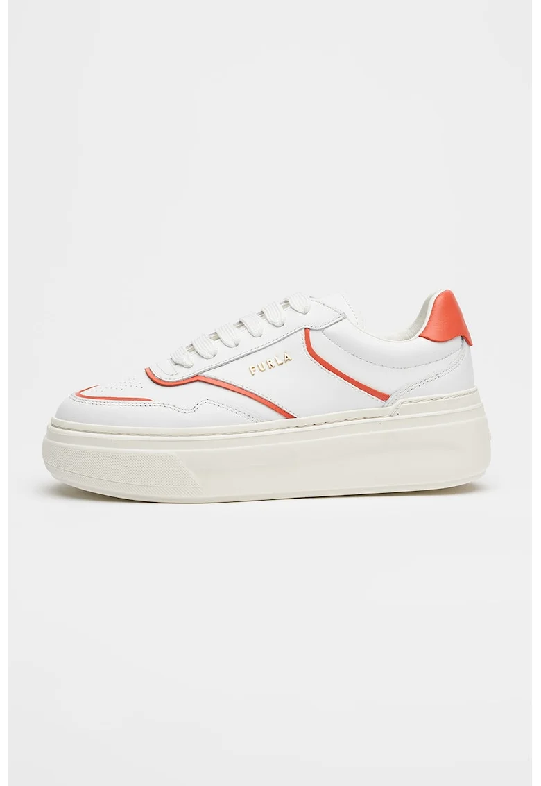 Pantofi sport flatform din piele cu detalii contrastante Nuage, Alb/Rosu corai