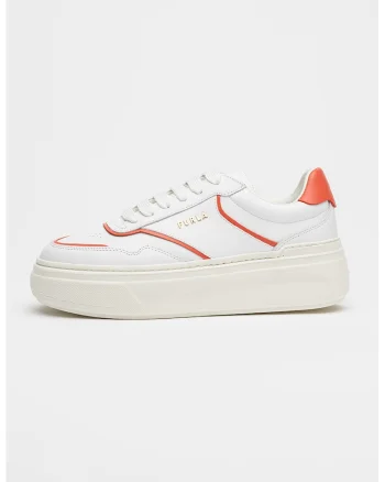 Pantofi sport flatform din piele cu detalii contrastante Nuage, Alb/Rosu corai