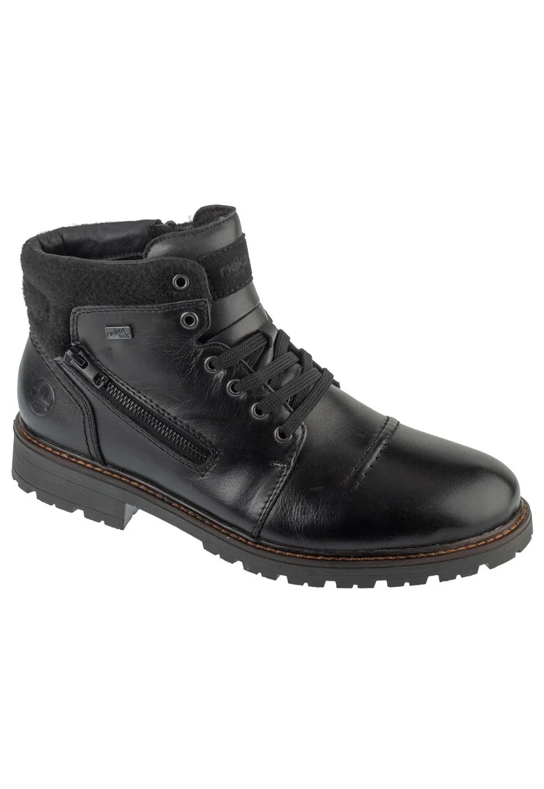 Pantofi Barbati,  Piele Naturala, Pentru Iarna, Tip Trzewik, Cu Siret, Captusiti, Negri, Negru