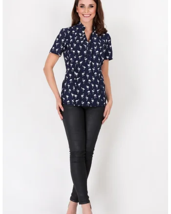 Camasa dama  cu flamingo, Alb/Bleumarin