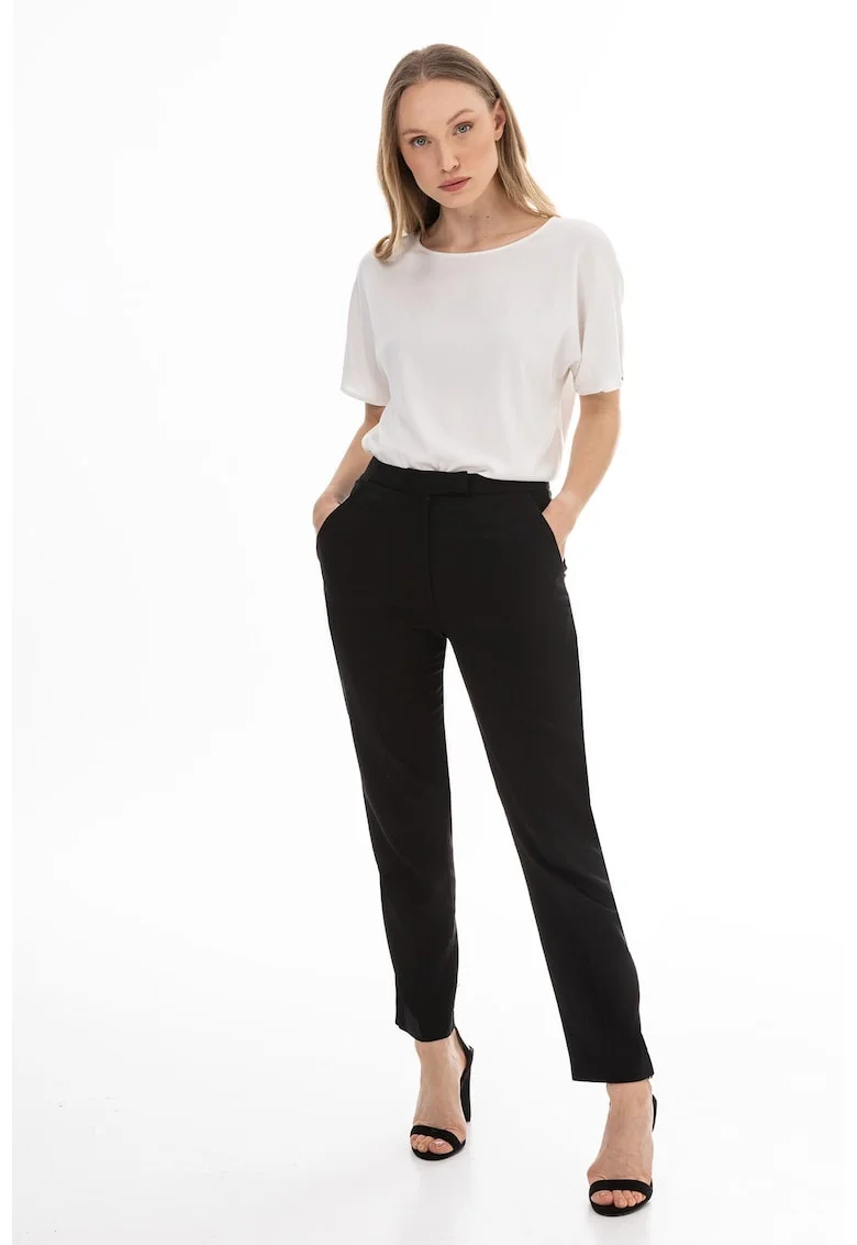 Pantaloni dama,  in, croiala dreapta, talie inalta, negru