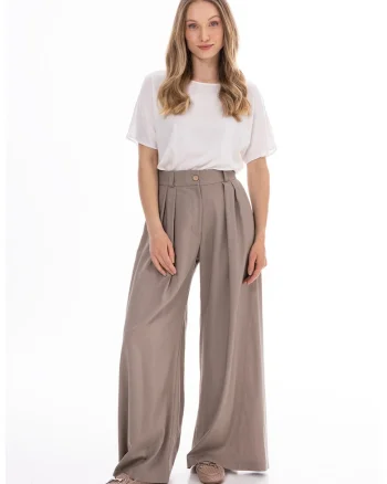 Pantaloni dama,  A772, din bumbac, bej
