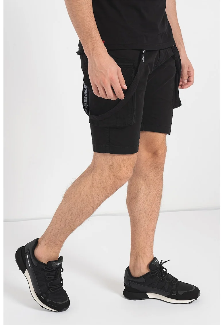 Pantaloni scurti cargo cu bretele detasabile, Negru