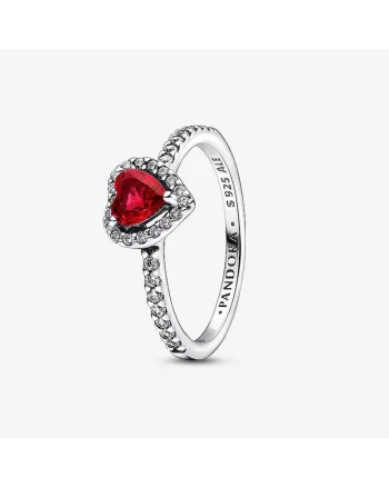 Inel  cu inima rosie in relief Zirconiu tip Pave din Argint 925, Rosu/Argintiu