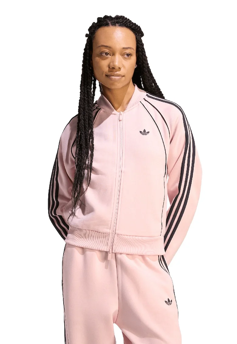 Bluza de trening cu croiala lejera si fermoar, Negru/Roz