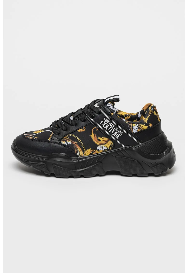 Pantofi sport cu model si garnituri din piele, Negru/Maro deschis