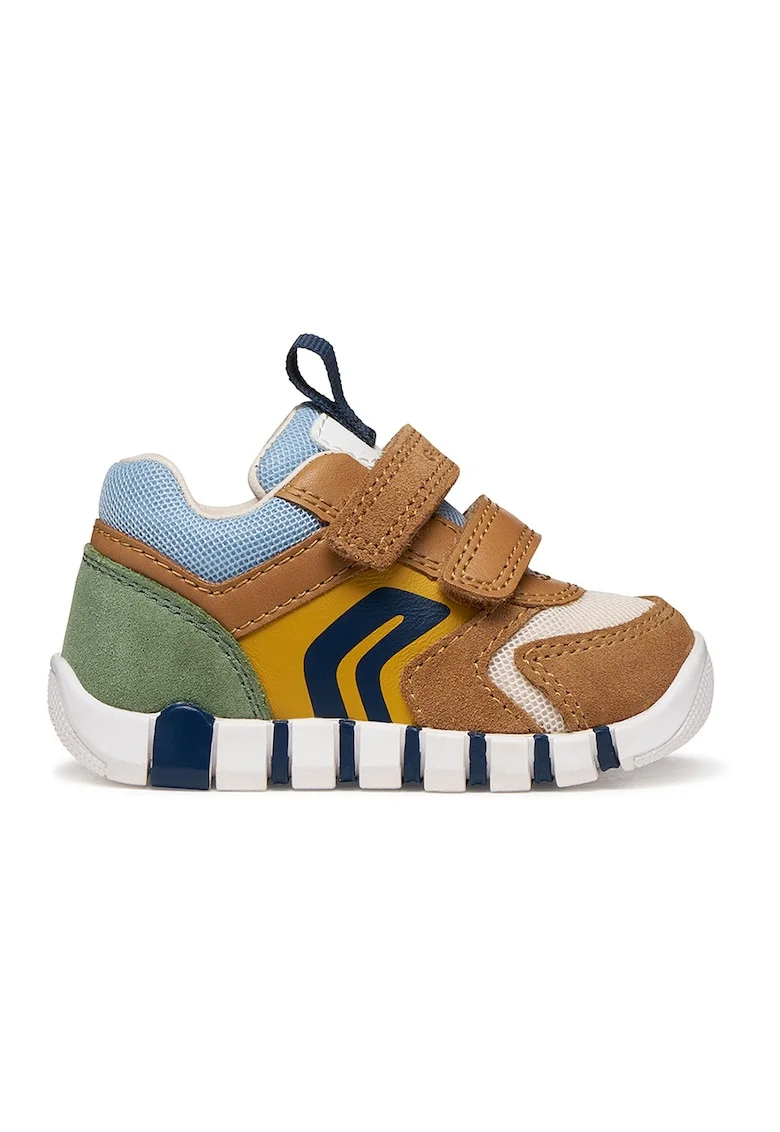 Pantofi sport Iupidoo cu velcro si garnituri de piele intoarsa, Caramel/Verde sparanghel/Ocru