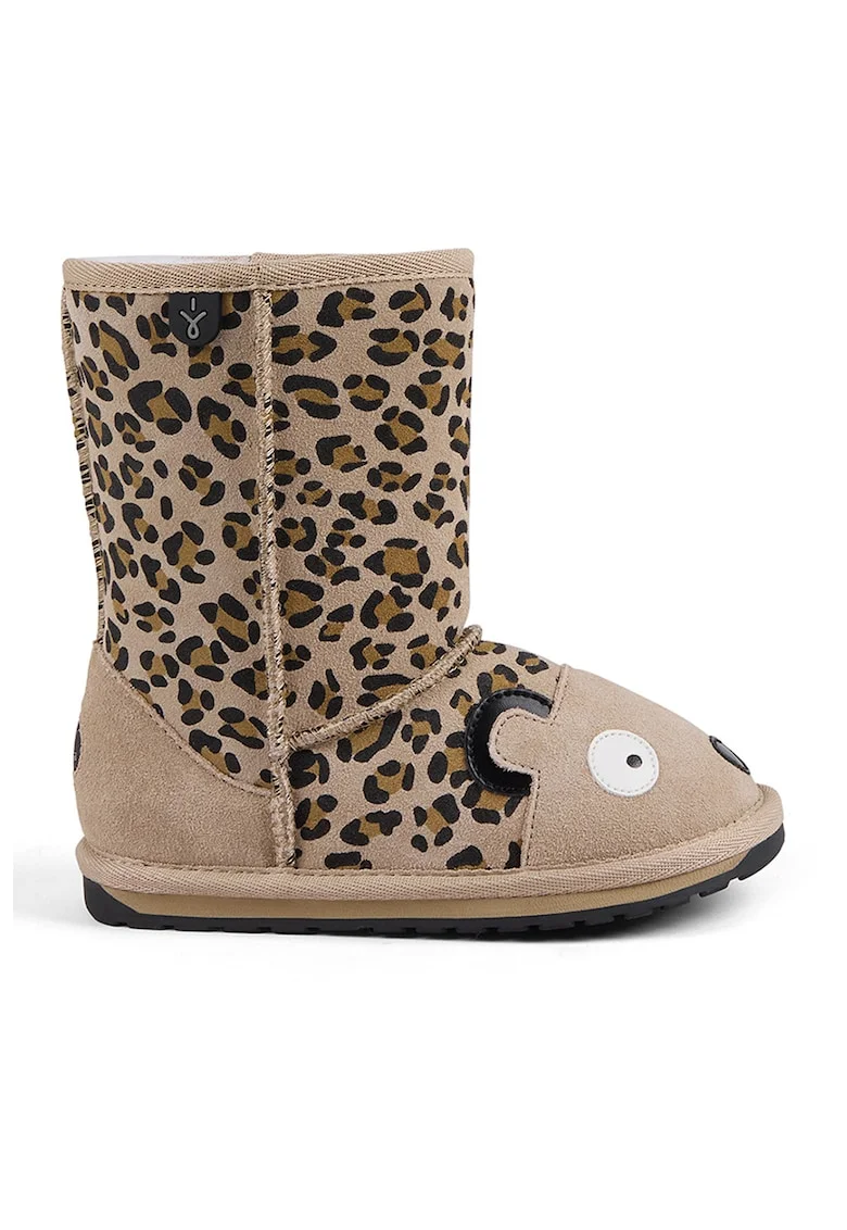 Cizme medii de piele intoarsa cu design ghepard, Maro inchis/Negru/Bej deschis