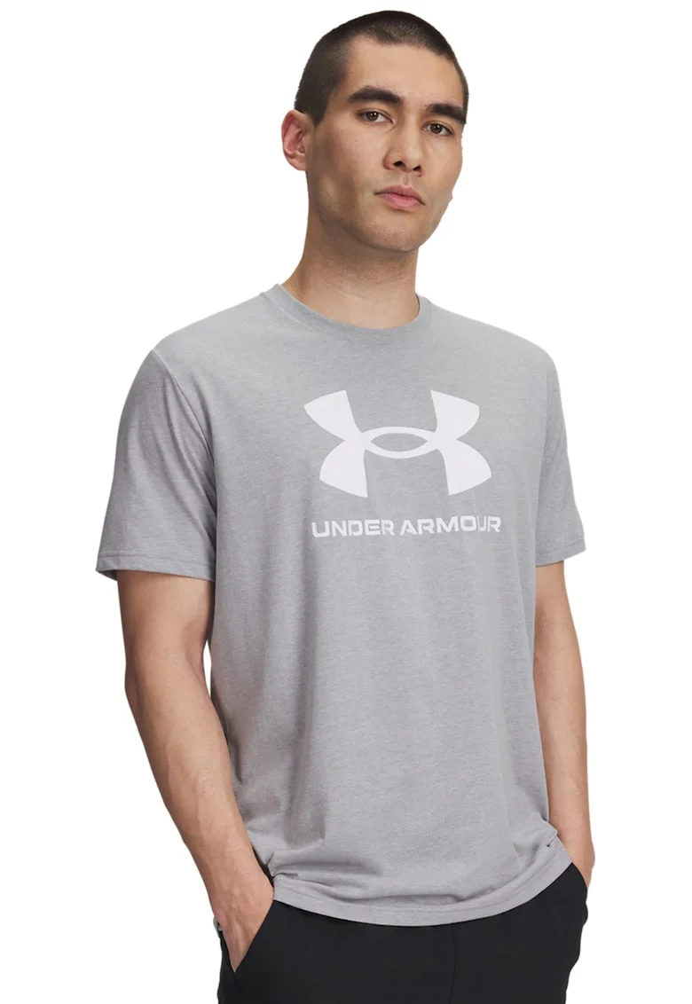 Tricou lejer cu imprimeu logo, Alb/Gri melange