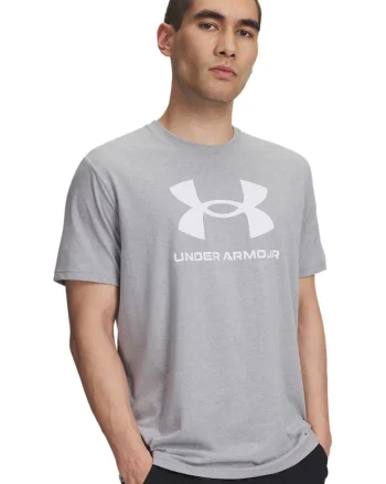 Tricou lejer cu imprimeu logo, Alb/Gri melange