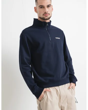 Bluza de trening cu fermoar scurt si logo Small Box, Bleumarin