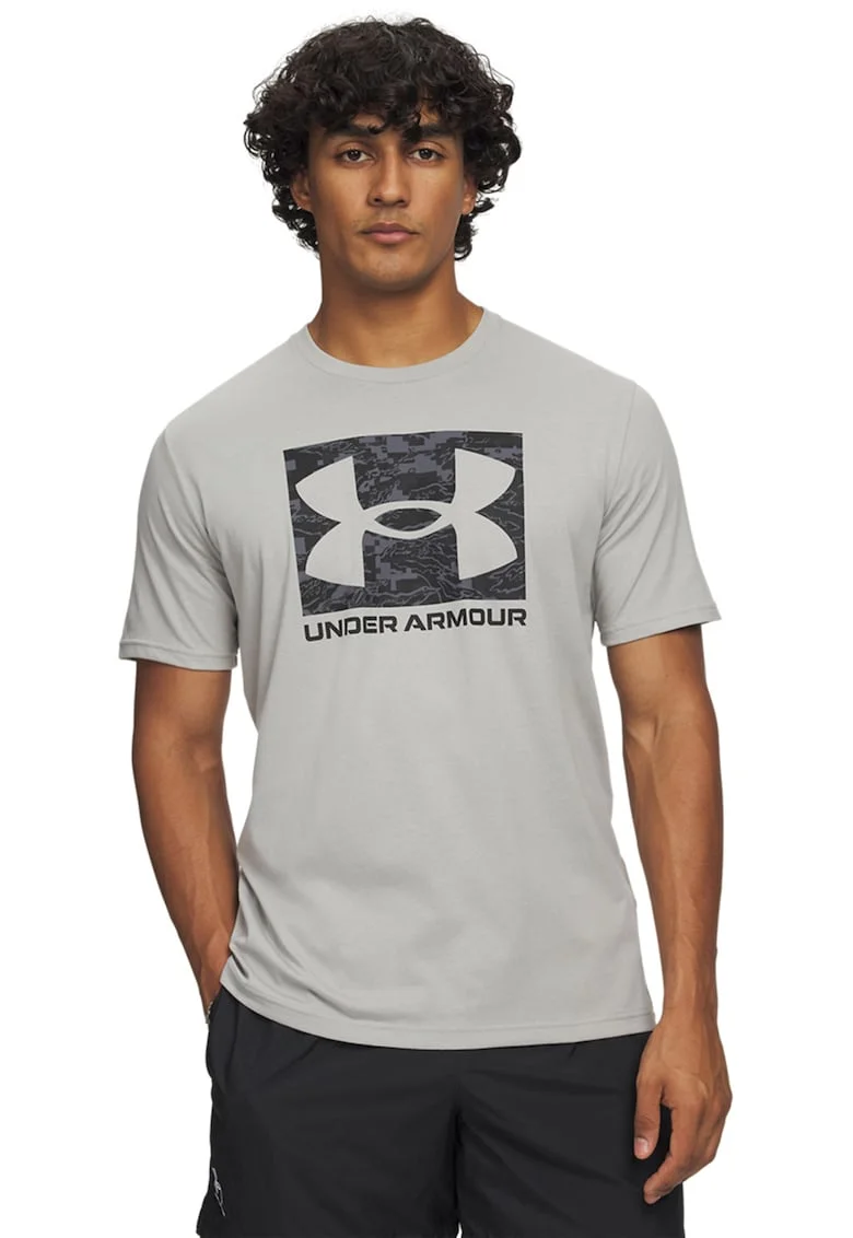 Tricou cu decolteu rotund si logo ABC Camo, Negru/Gri deschis