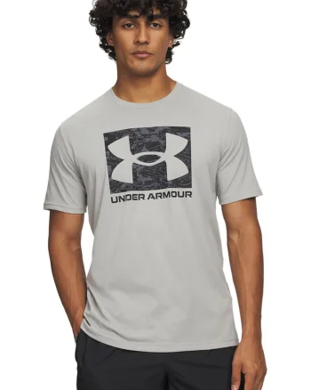 Tricou cu decolteu rotund si logo ABC Camo, Negru/Gri deschis