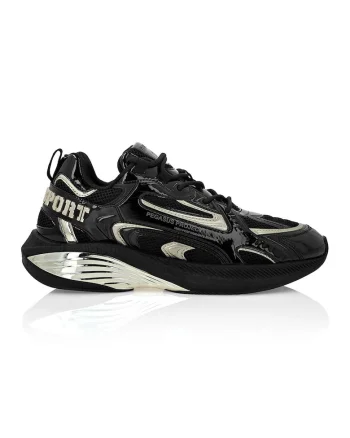 Pantofi sport cu insertii din piele ecologica, Auriu/Negru